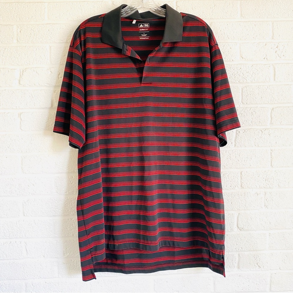 adidas Golf Men's Black Red Striped Polo Shirt Top Large Dadcore Y2K Sportswear